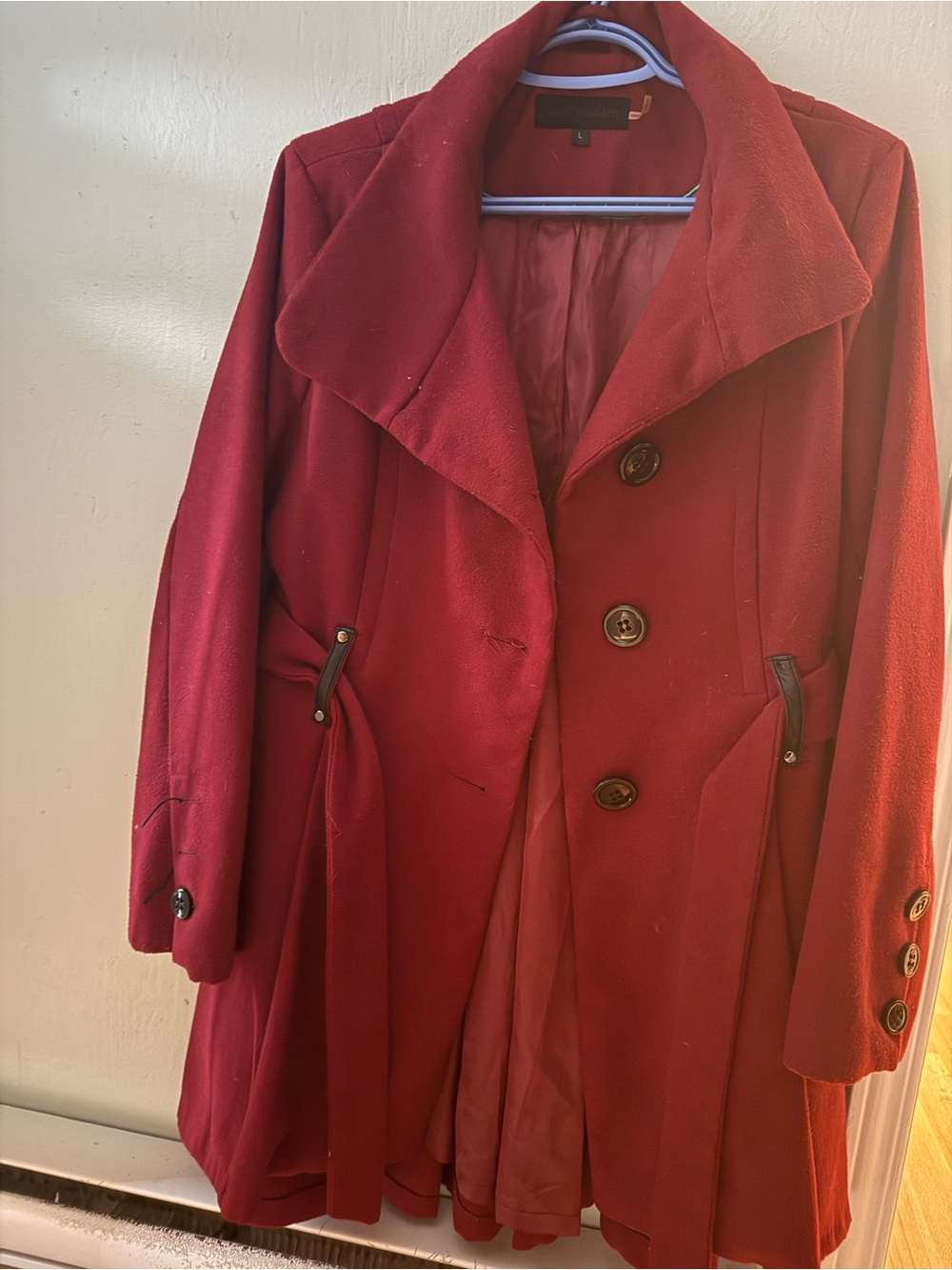 Women's Steve Madden Red Wool-Blend Button Front Coat
